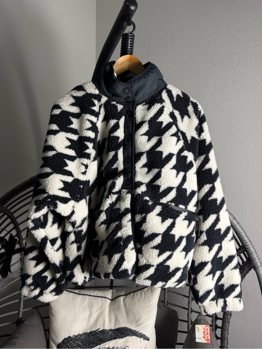 Free People Hit The Slopes Printed Fleece Jacket Houndstooth M - Picture 3 of 9